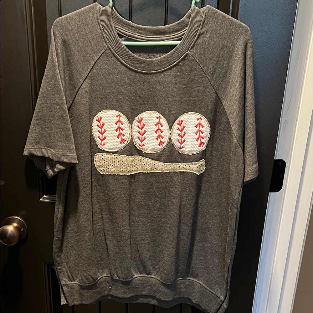 Trendy Boutique Gray Baseball Graphic Sweatshirt